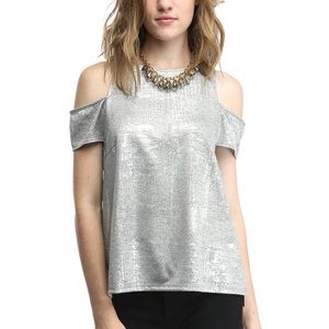 NWT metallic silver cold shoulder top